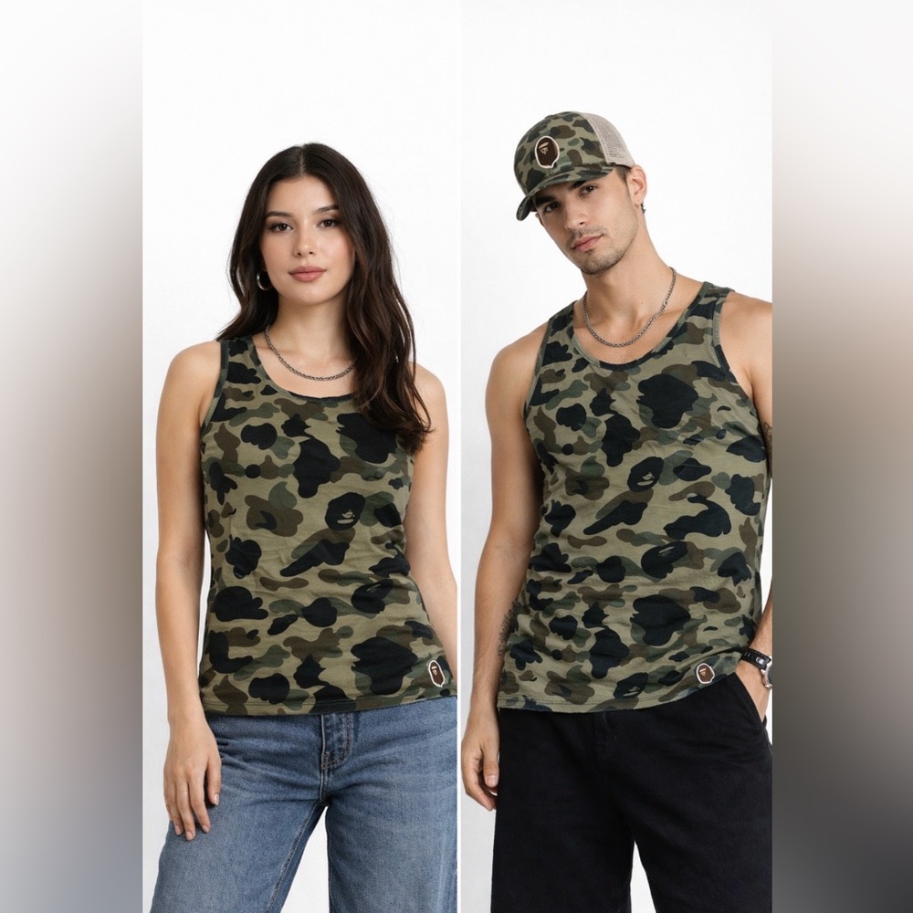 BAPE A Bathing Ape Green Camo Tank Top Size S Unisex Y2K Streetwear Japan